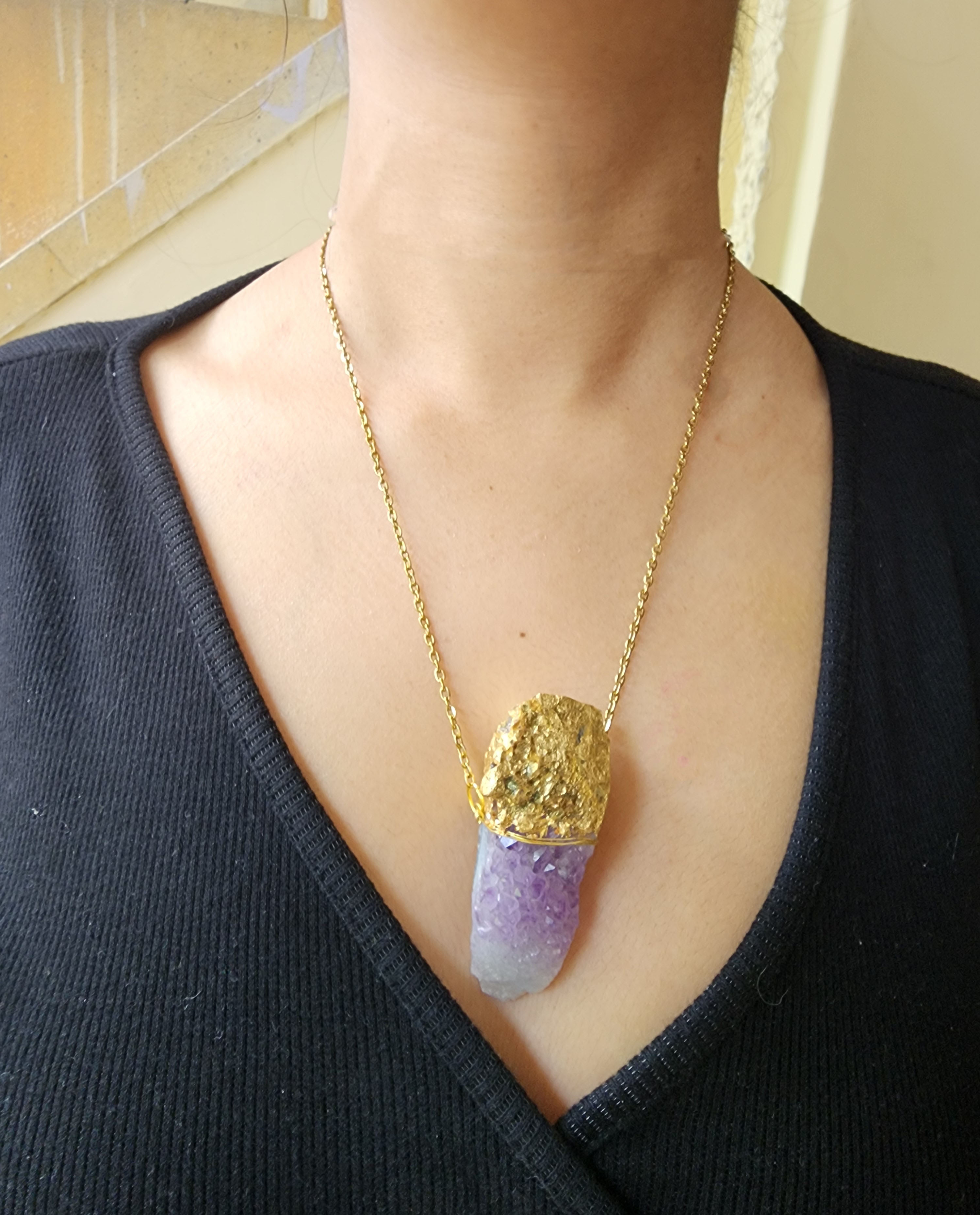 Gold and Amethyst Pendant Necklace