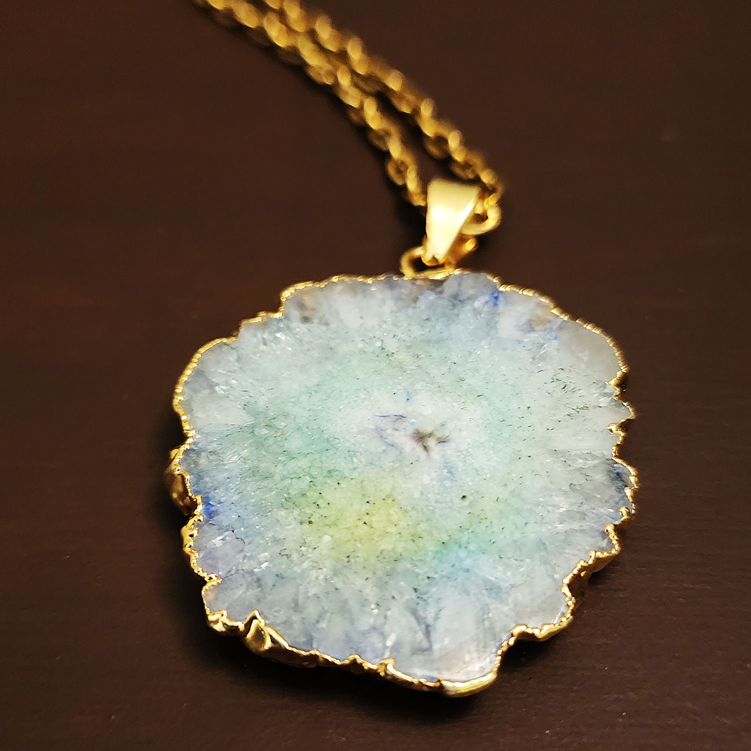 Pale blue geode pendant necklace