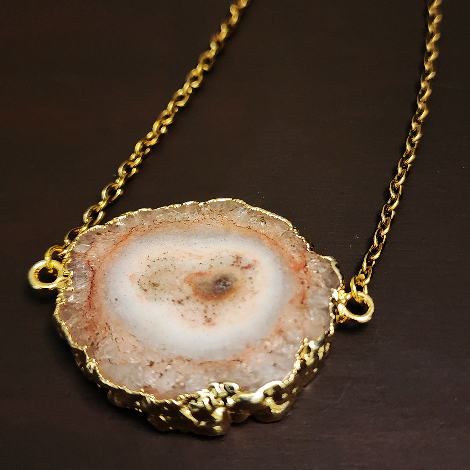 Brown and white agate slice necklace
