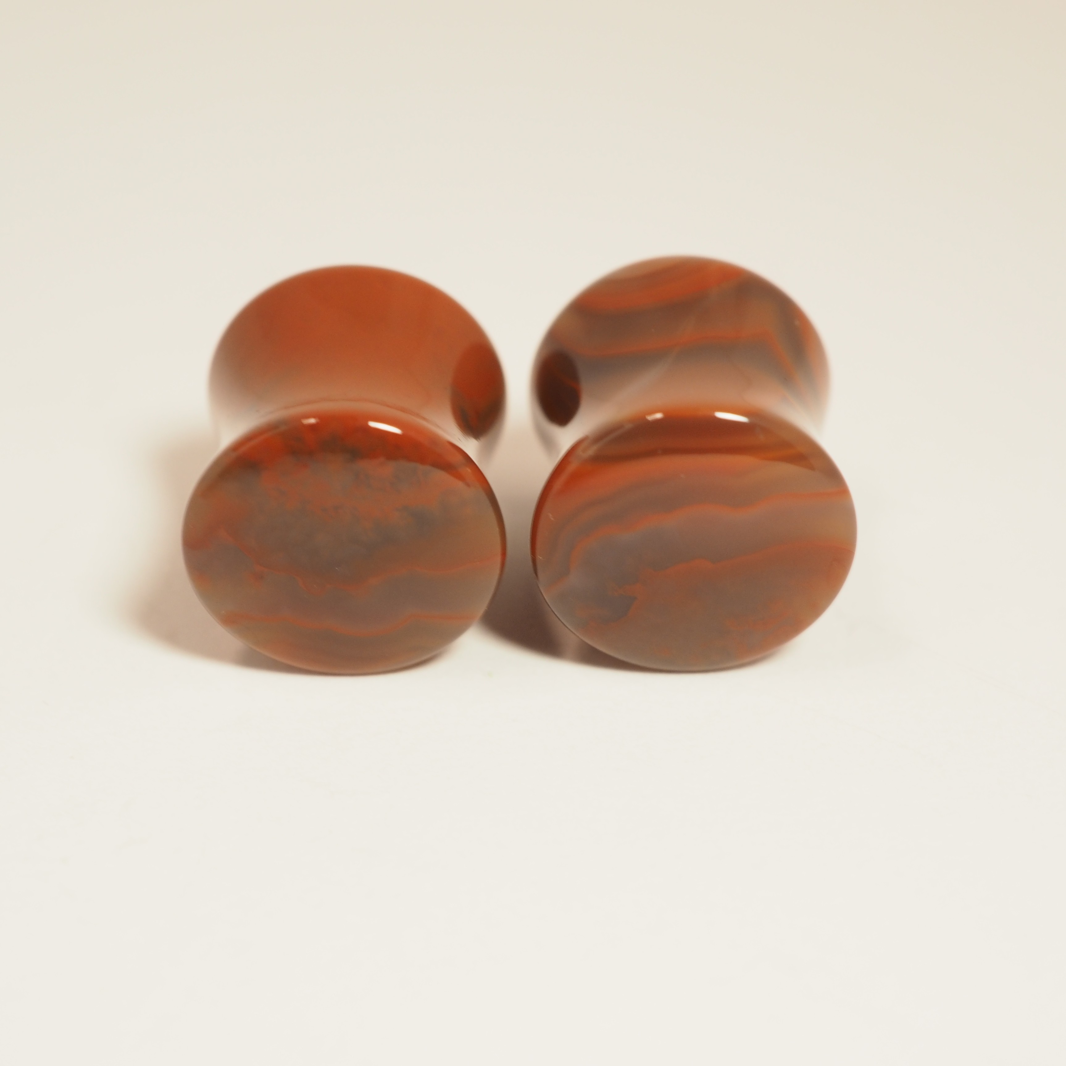 00g 10mm Lake Superior Agate Plugs - Double Flare - Handmade - 00g (10mm) Agate Stone Gauges