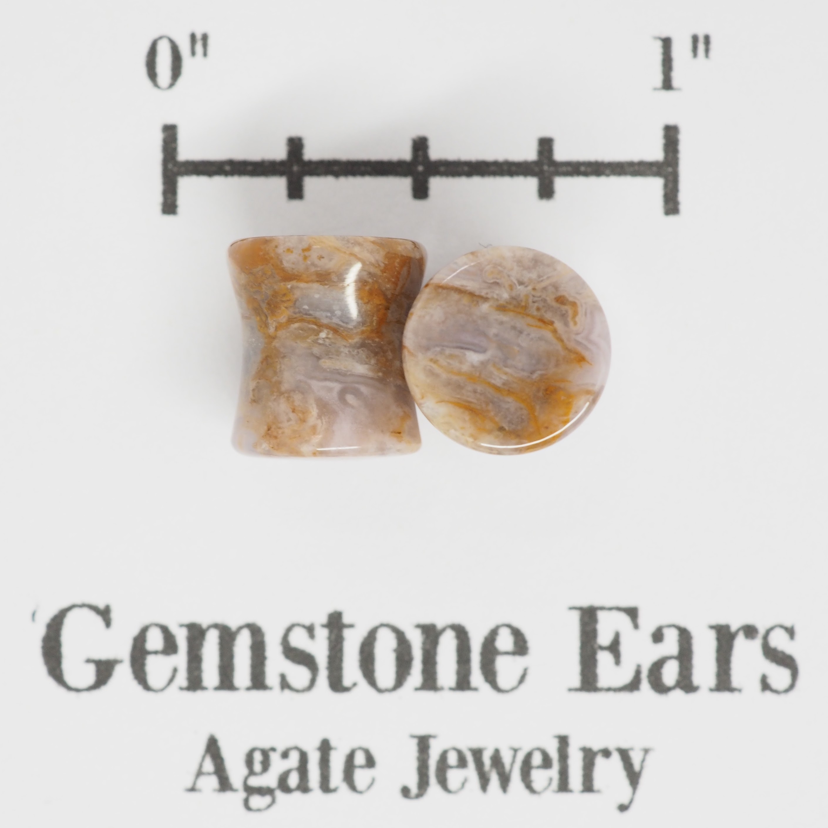 0g Lace Agate Plugs - Double Flare - Handmade - 8mm Agate Stone Gauges
