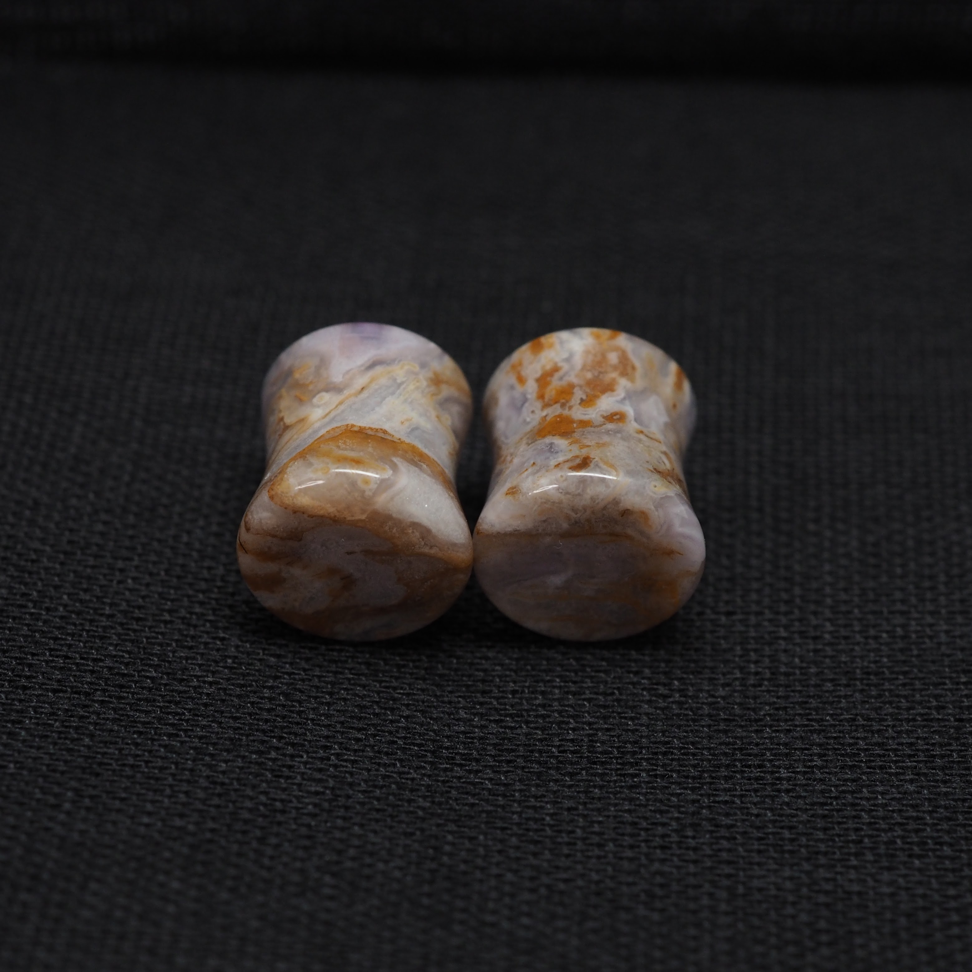 0g Lace Agate Plugs - Double Flare - Handmade - 8mm Agate Stone Gauges