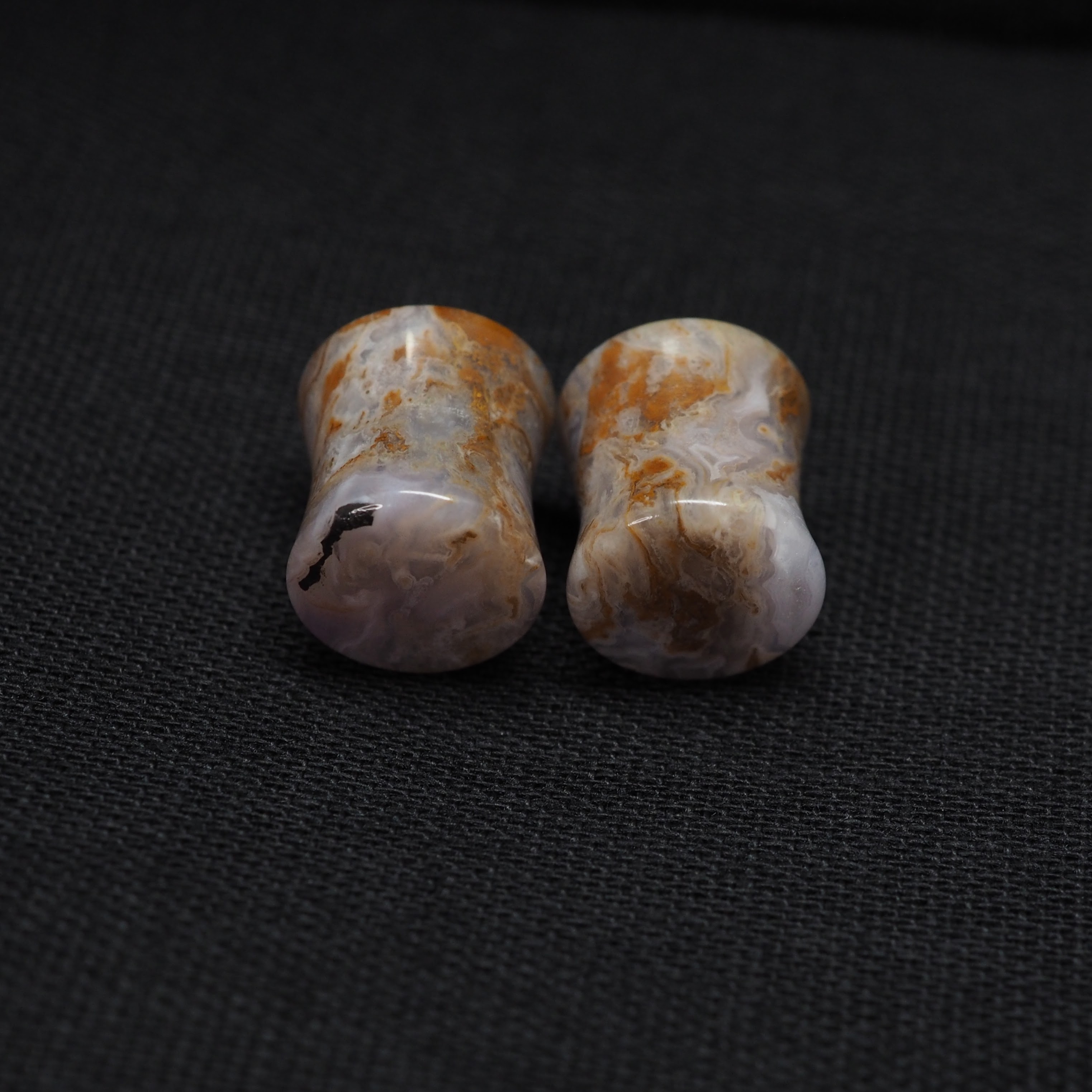 0g Lace Agate Plugs - Double Flare - Handmade - 8mm Agate Stone Gauges