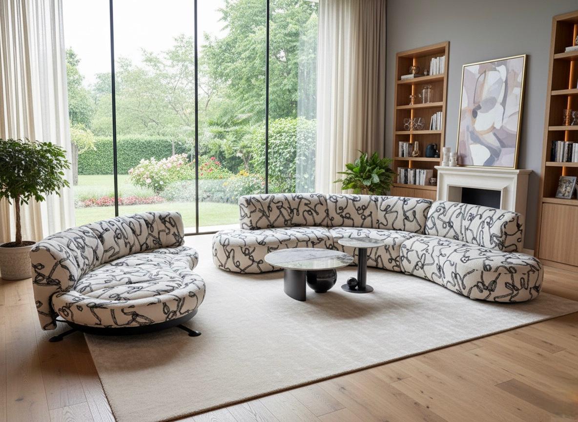 Modern curved sectional sofa set