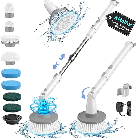 kHelfer Electric Spin Scrubber Kh8, Upgrade Cordless Shower Scrubber 8 Replacement Head, 1.5H Bathroom Scrubber Dual