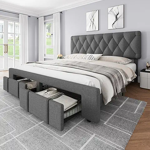 Queen Size Bed Frame, Upholstered Platform Bed