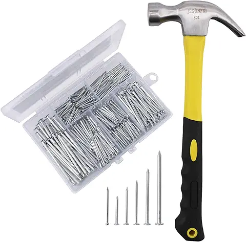 376pcs Hardware Nails Assortment kit with 2" Nails & 8oz Claw Hammer, N