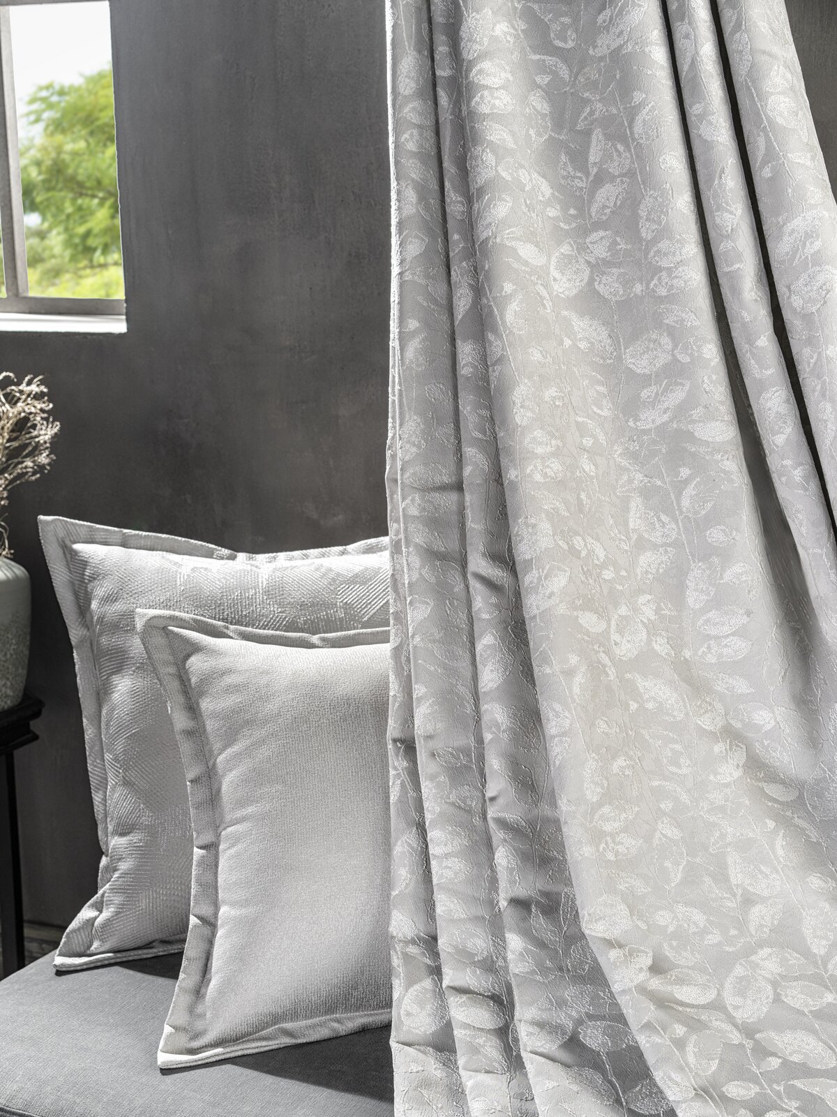 Elegant Gray Curtains and Pillow Set