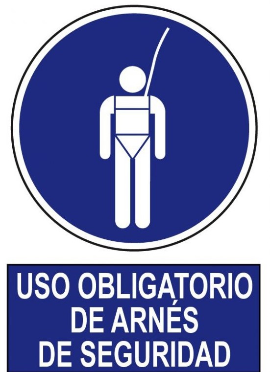 Señal de uso obligatorio de arnés de seguridad