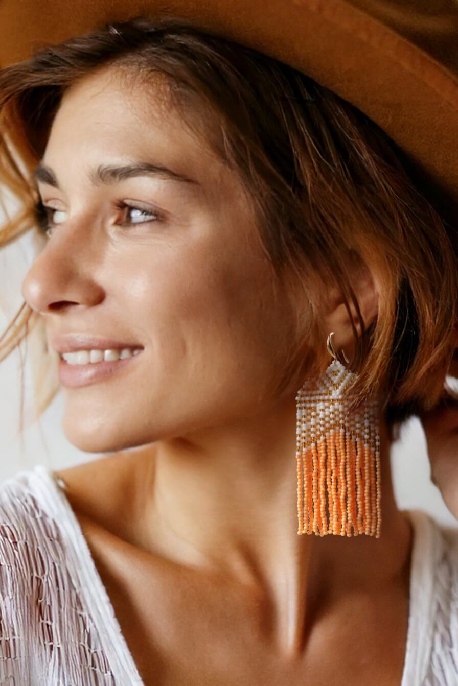 Elegant Orange Beaded Earrings