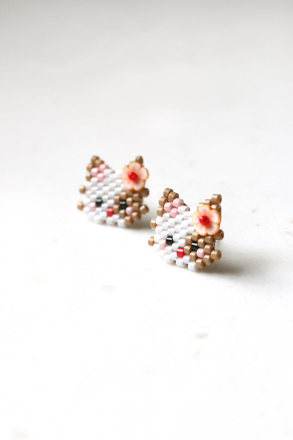 Beaded Cat Stud Earrings