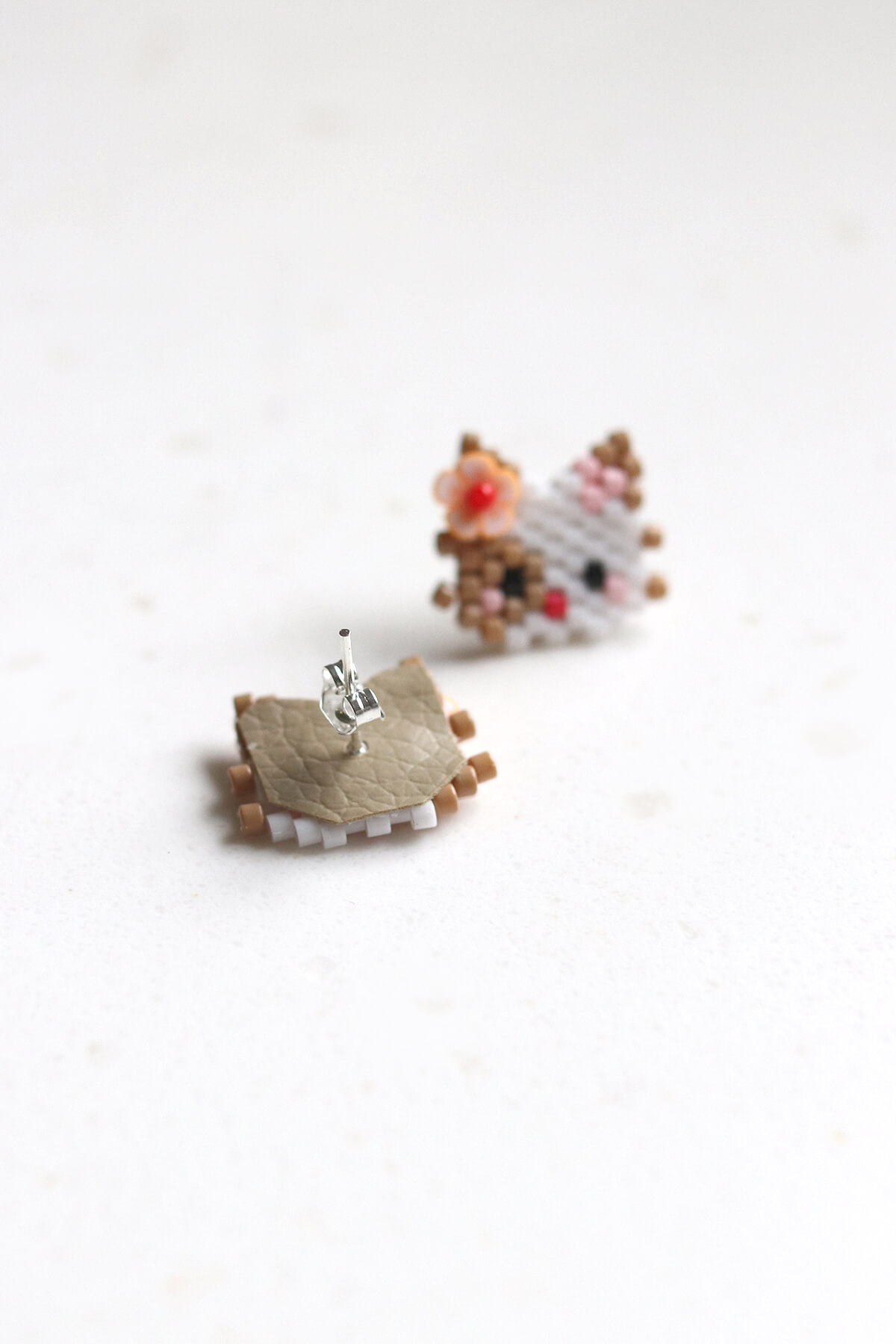 Beaded Cat Stud Earrings