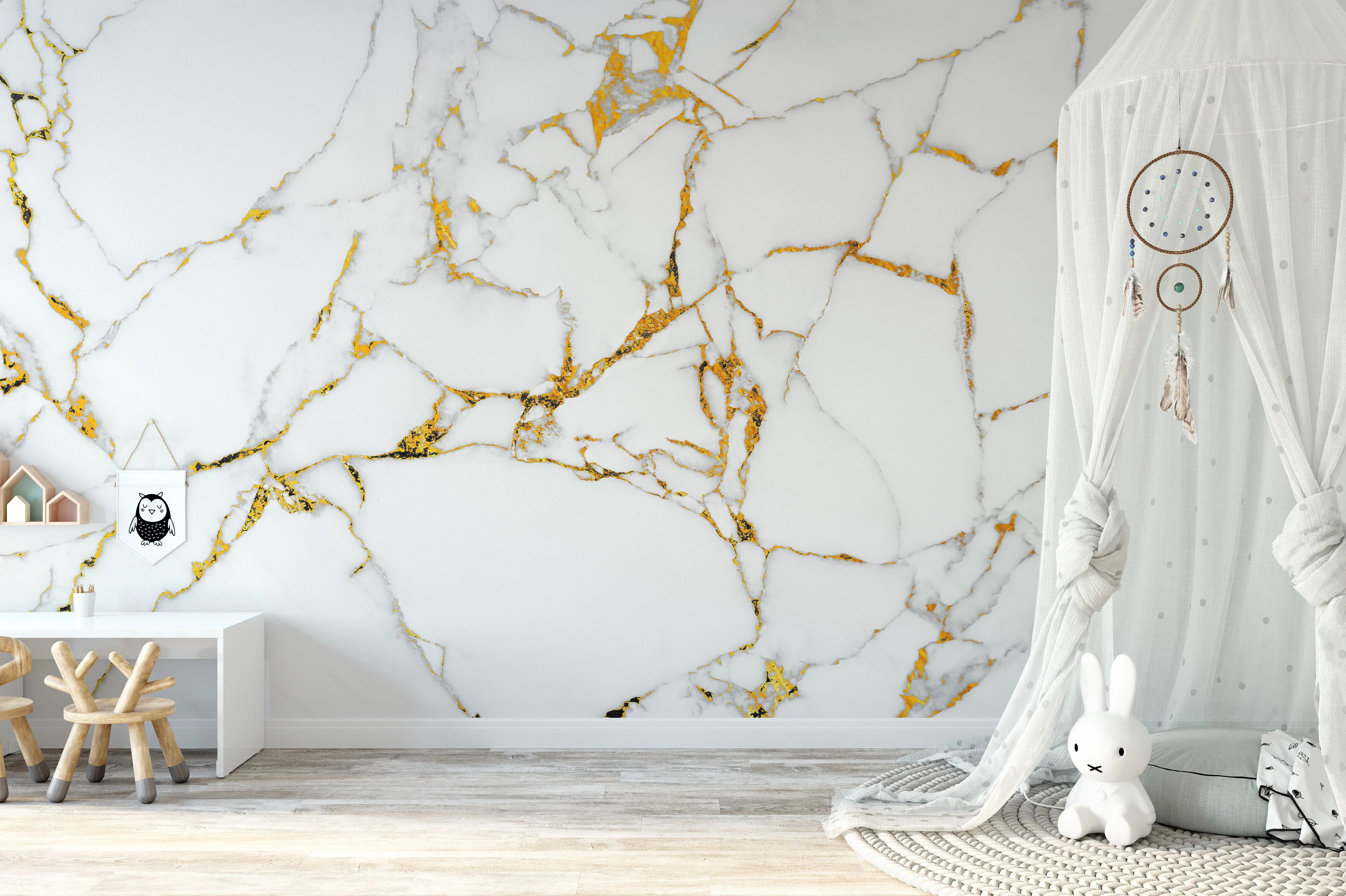 YSL Gold White PVC Marble Tiles