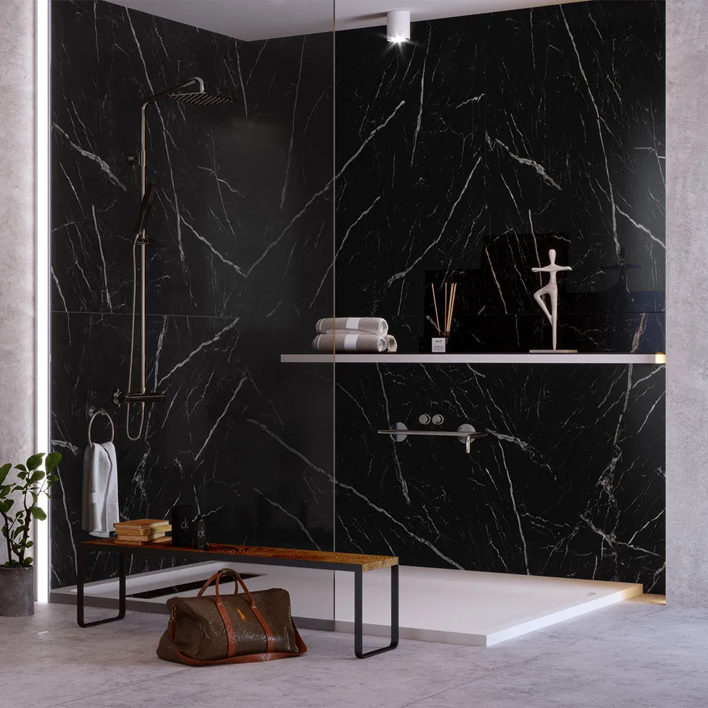 St Laurent Black PVC Marble Tiles