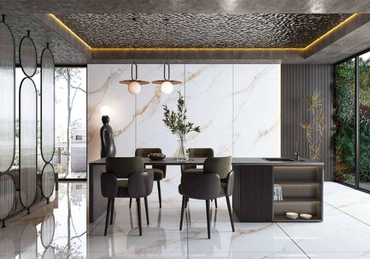 White Italian Ish Maw Gold Sintered Stone