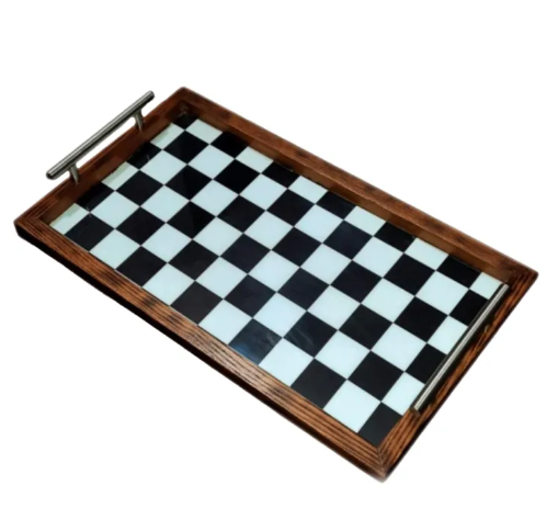 Chess Design Wooden Serving Tray