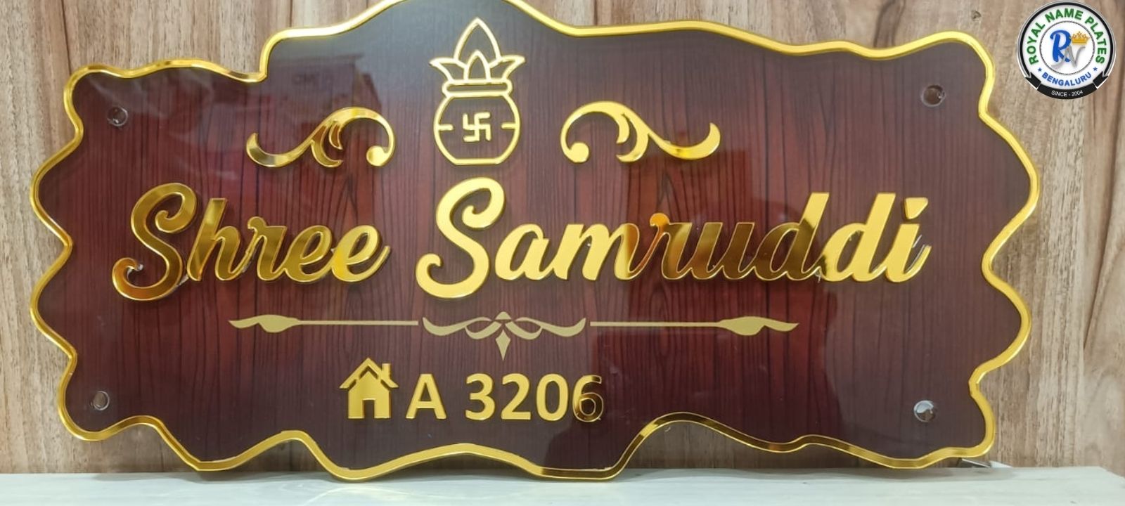Elegant Acrylic House Name Plate with Kalasha Design