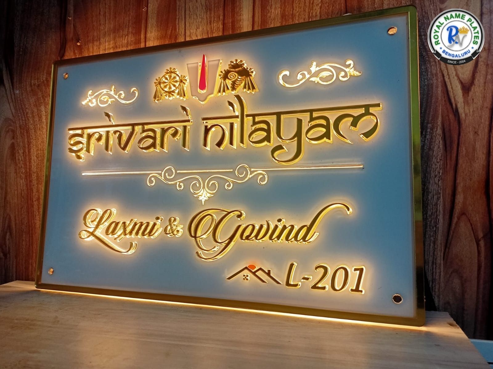 Illuminated Acrylic House Name Plate – Shanka Chakra Nama Edition