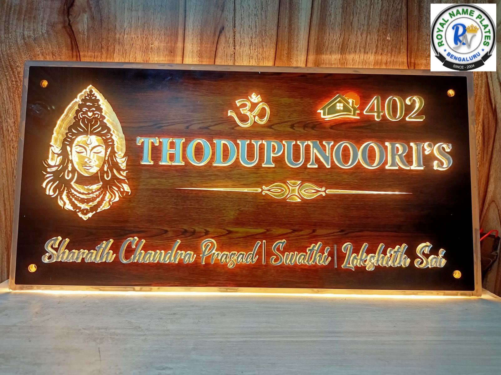 Illuminated Acrylic House Name Plate with Lord Shiva & Om Symbol