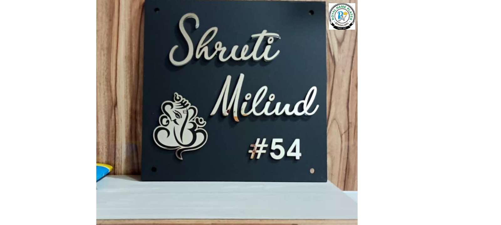 Matte Black Acrylic House Name Plate – SS Embossed Letters & Ganesha
