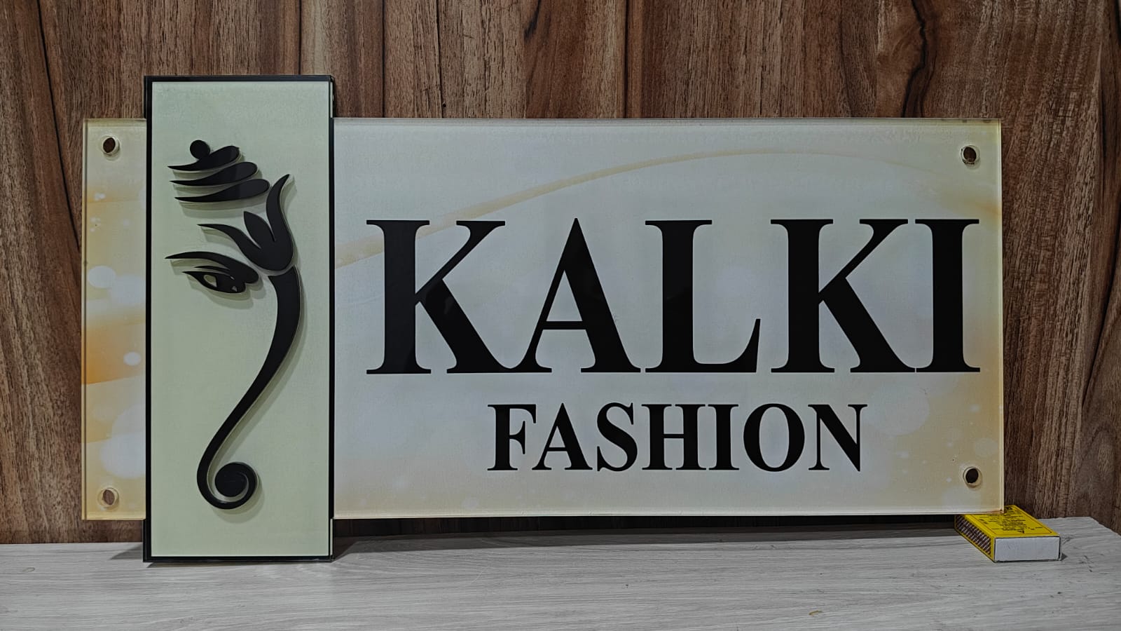 Elegant Beige Acrylic Name Plate with Lord Lambodara Design