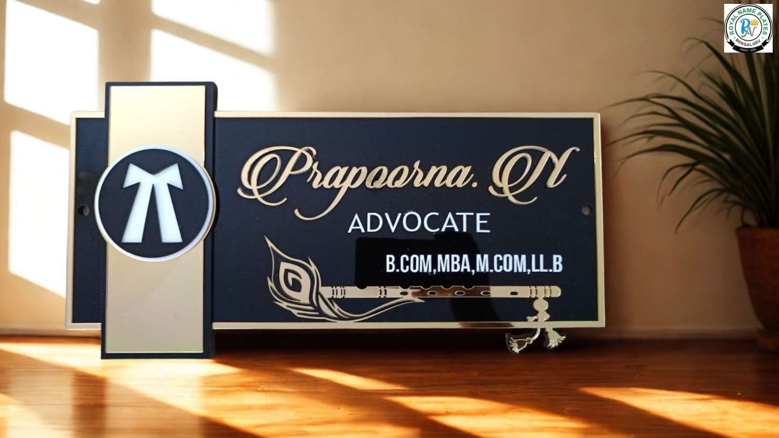Elegant Advocate Name Plate – Glassy Black & Gold Finish