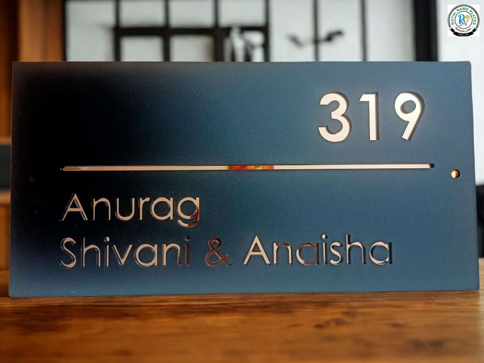 Matte Black Acrylic House Name Plate with Golden Embossed Text