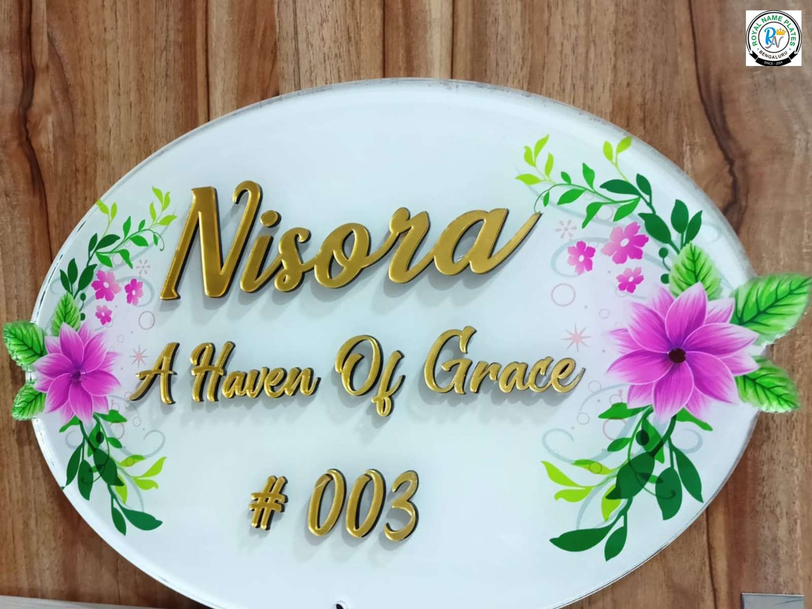 Nisora – Floral Oval Acrylic Name Plate