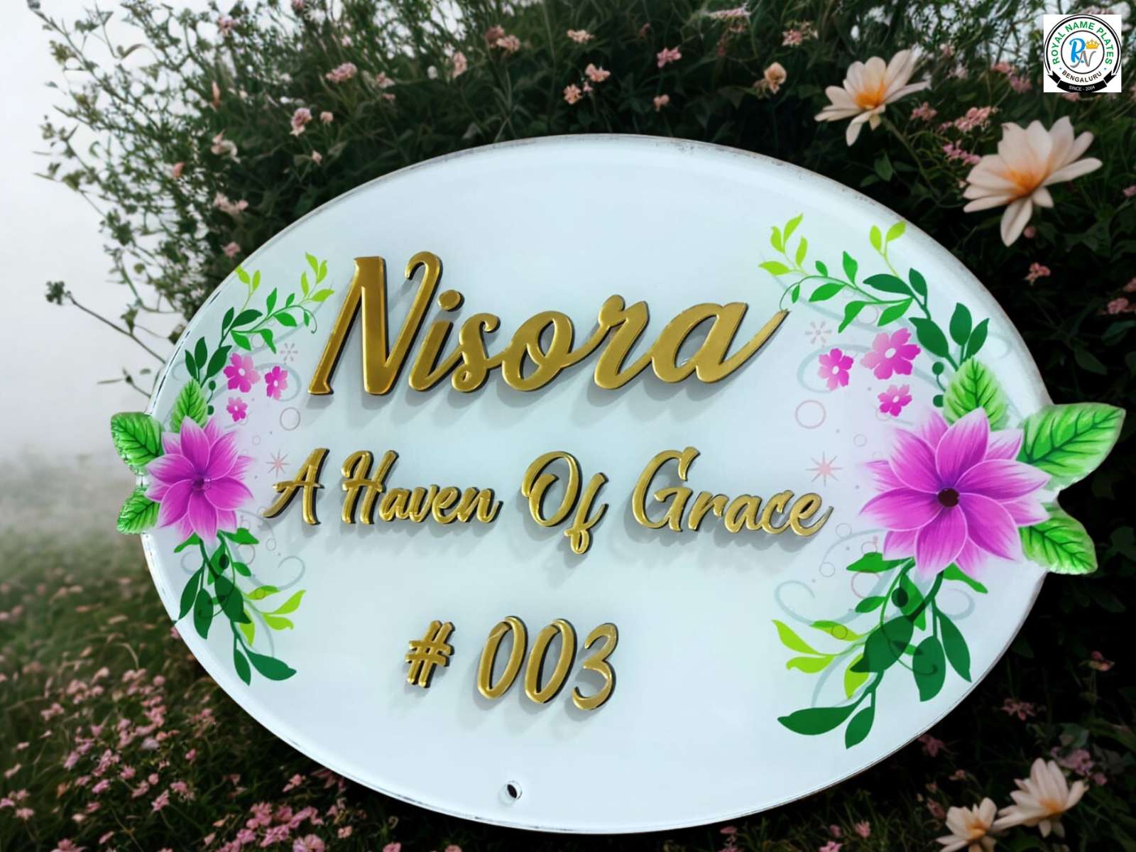Nisora – Floral Oval Acrylic Name Plate