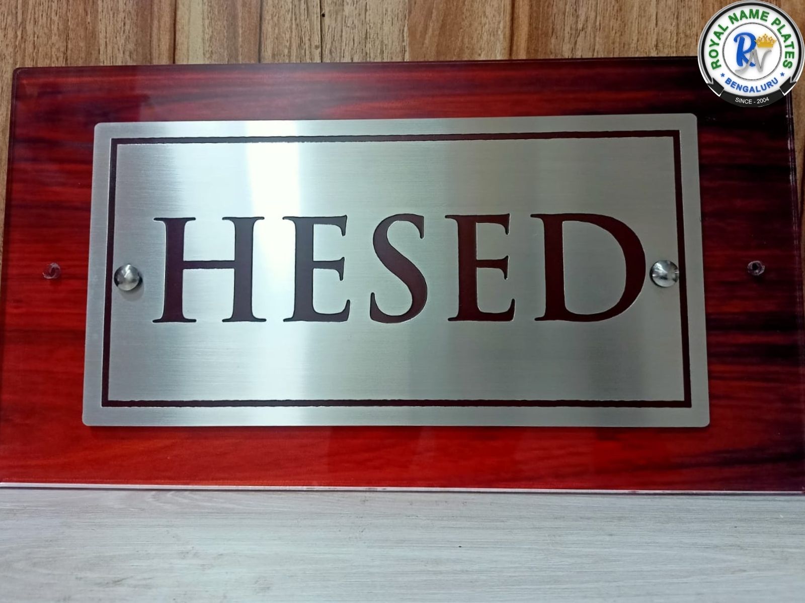Premium SS House Name Plate with Black Etched Text & Acrylic Base