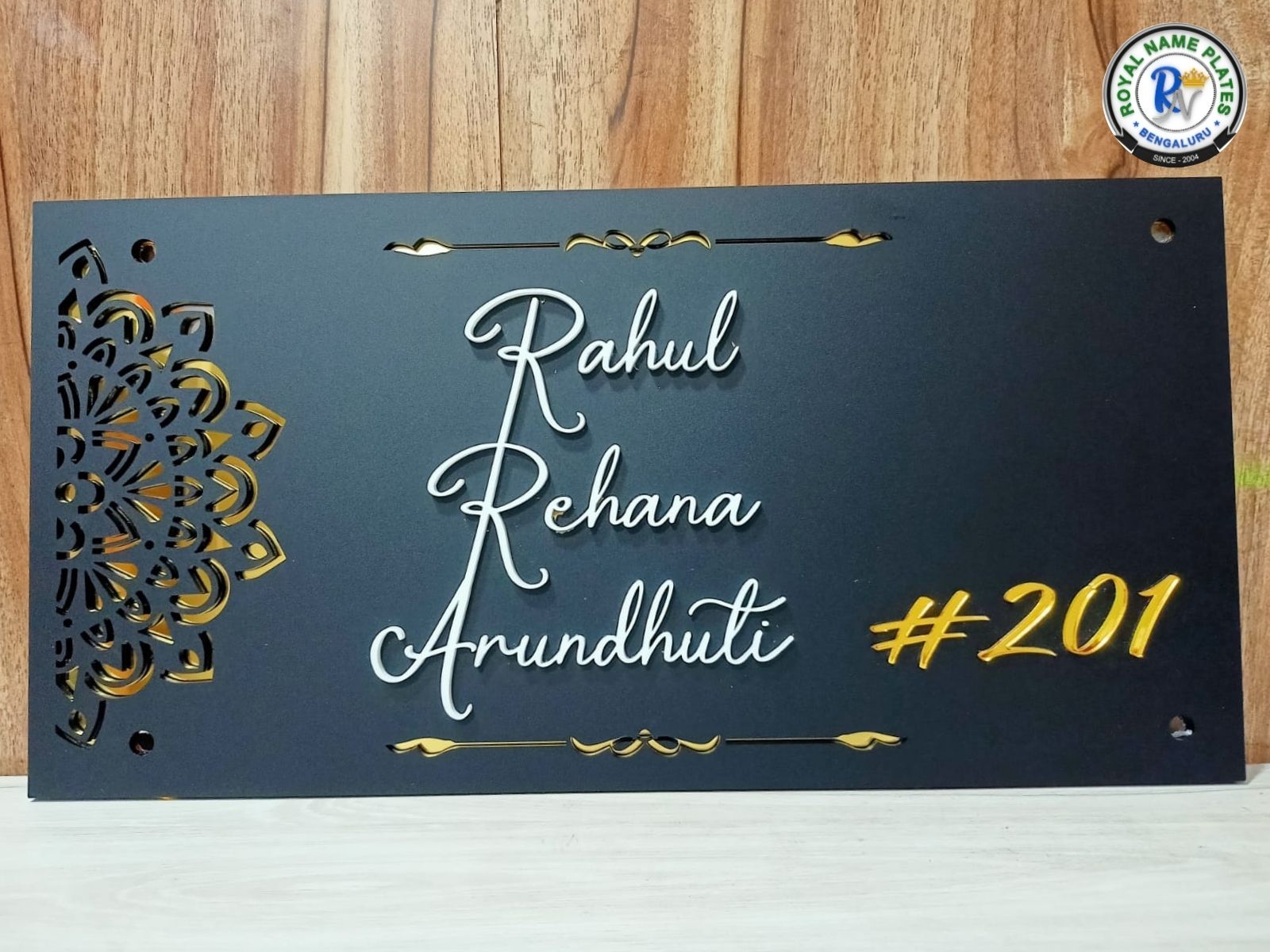 Elegant Matte Black Acrylic House Name Plate – Geometric Cut Design