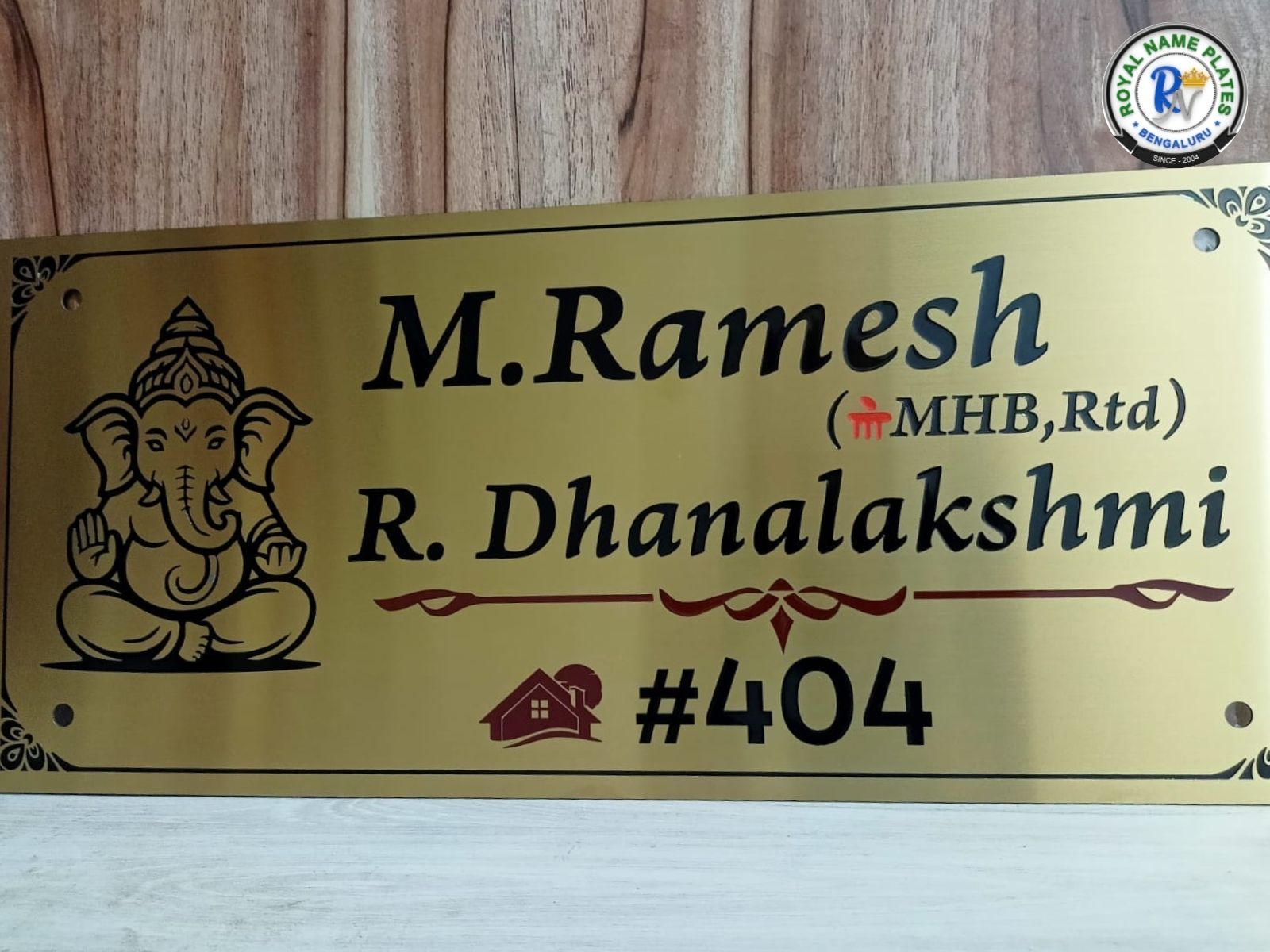 Titanium House Name Plate with Engraved Text & Vinayaka Design