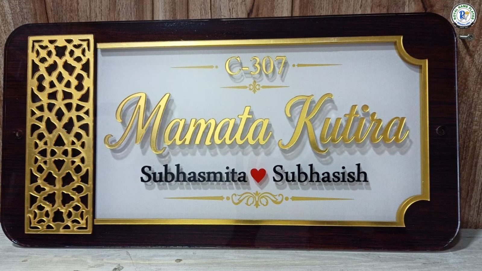 Royal Elegance Acrylic House Name Plate with Golden Embossed Text