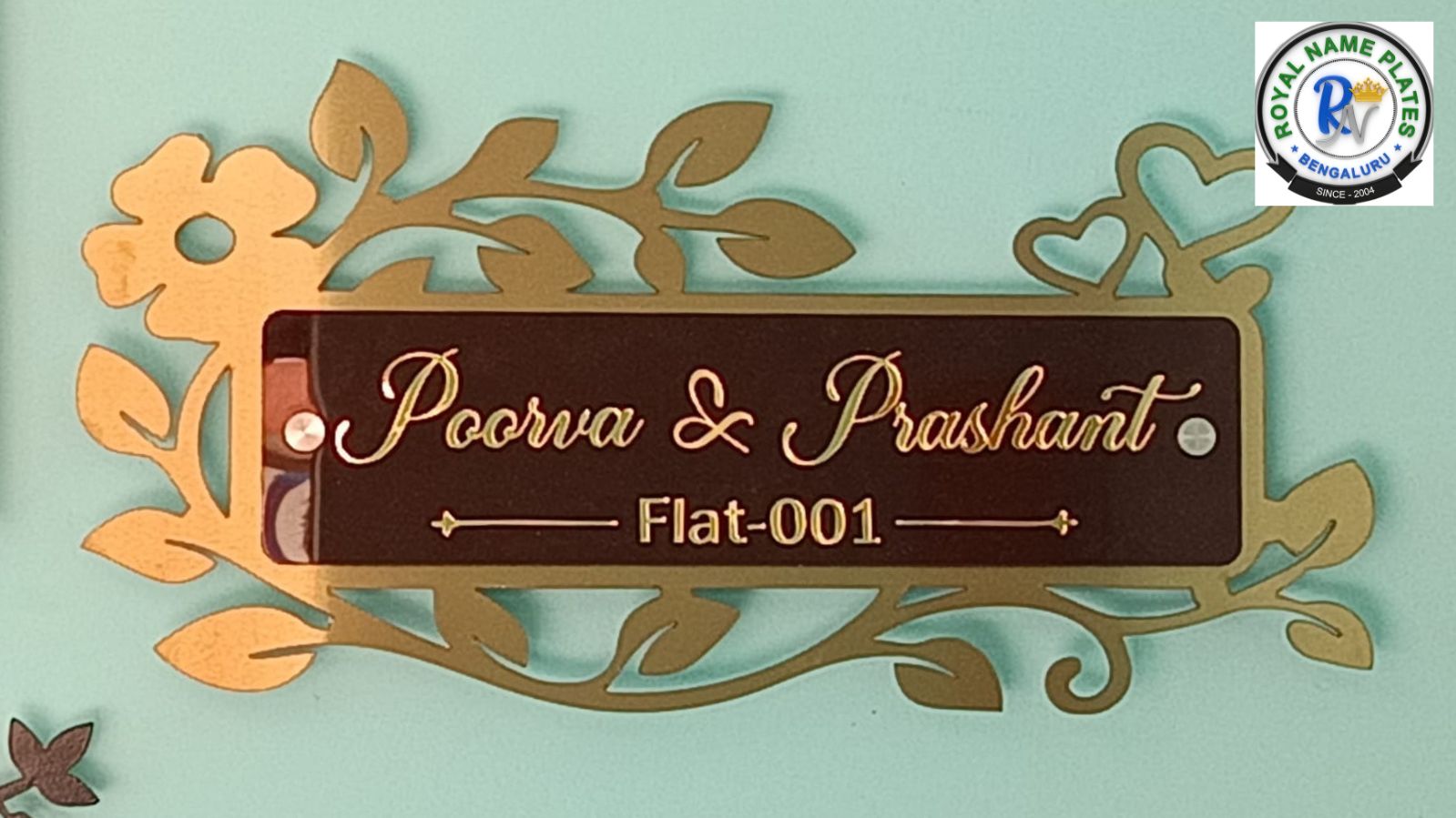 Floral-Themed Acrylic House Name Plate with Golden Text