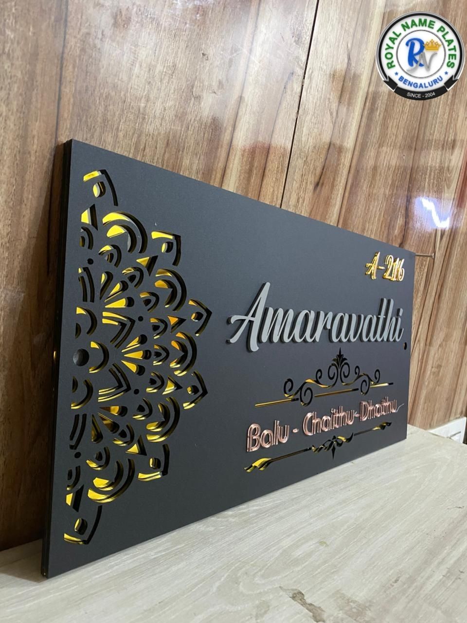 Geometric Matte Black Acrylic House Name Plate