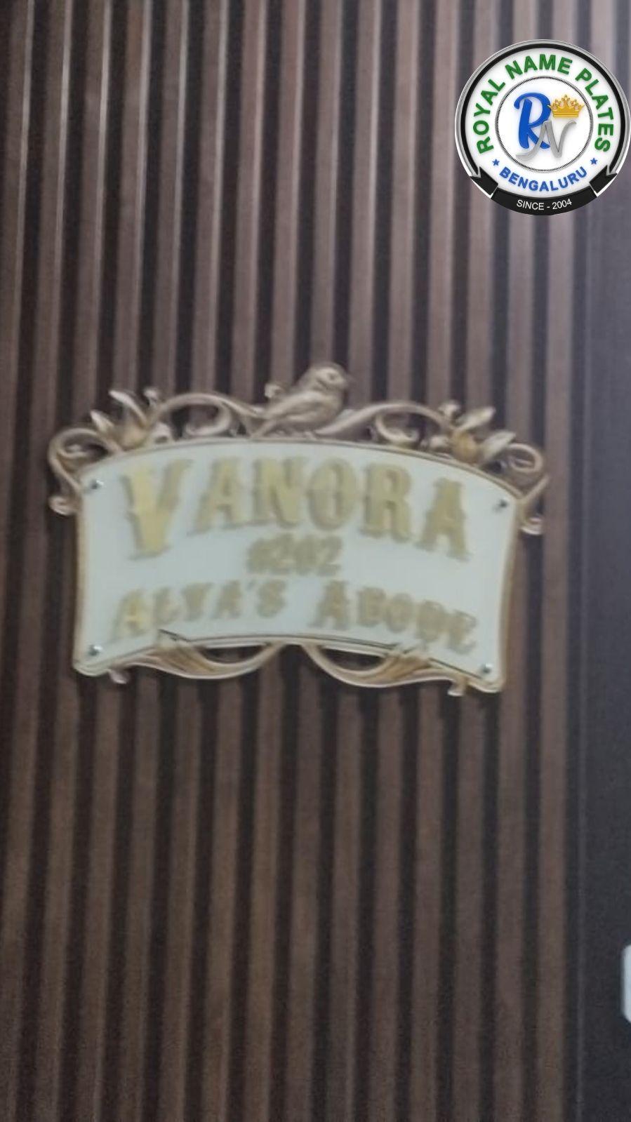 Elegant Brass House Name Plate with Floral Crest Design