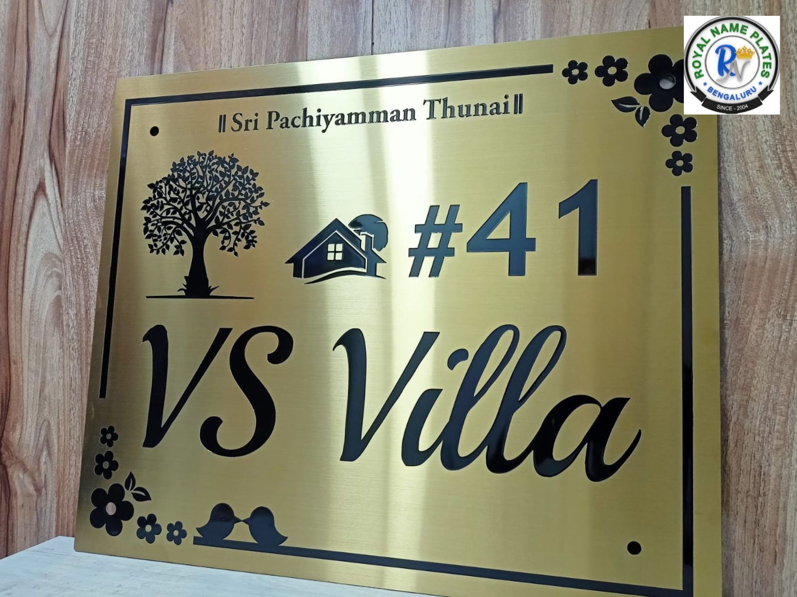 Titanium House Name Plate with Tree and Bird Design