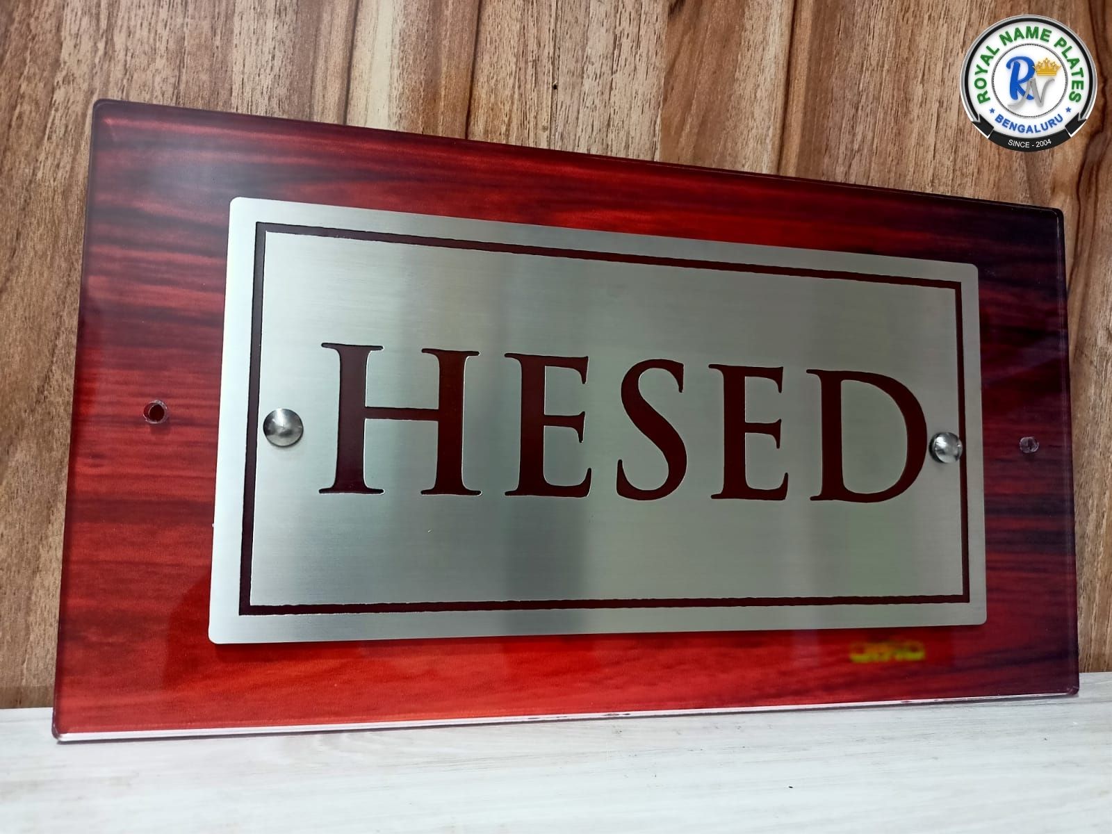 Premium SS House Name Plate with Black Etched Text & Acrylic Base