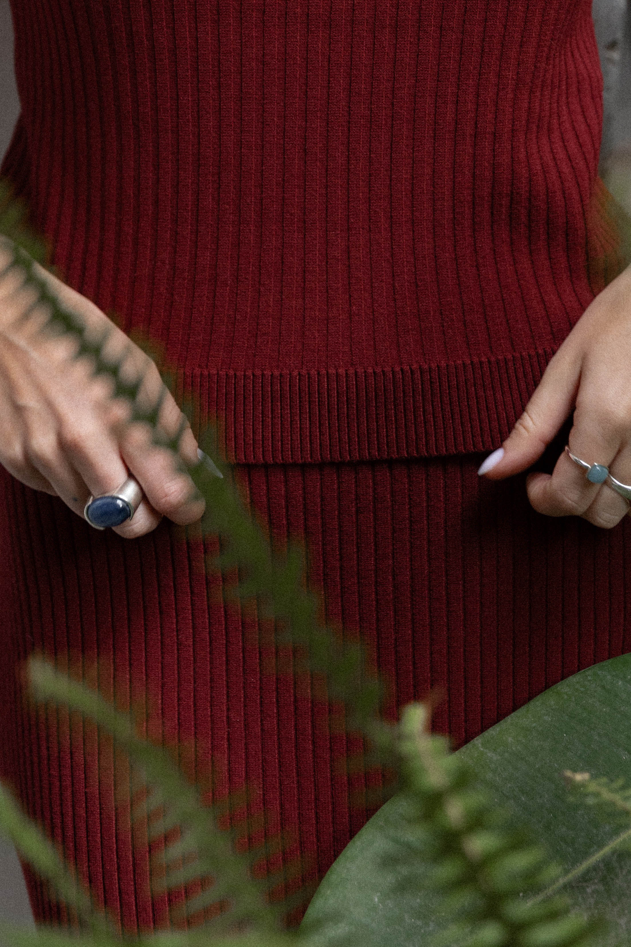 Madonna Ribbed-Knit Midi Skirt Burgundy *REVERSIBLE*