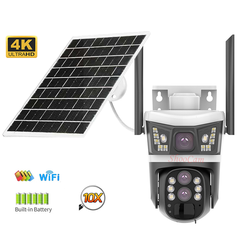 SMARK 10x Optical Zoom V380 Outdoor Solar Camera 5MP WiFi 4G 360 Degree PTZ Humanoid Sensing Night Vision Security Camera