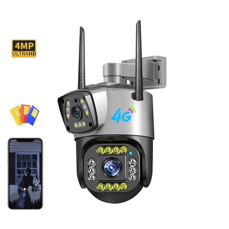 SMARK V380 4mp Dual Lens Wireless 4g Sim Card Cctv Camera Wifi Security Bullet Camera System Outdoor 4g Sim Card Lte Ptz Ip Camera 4g