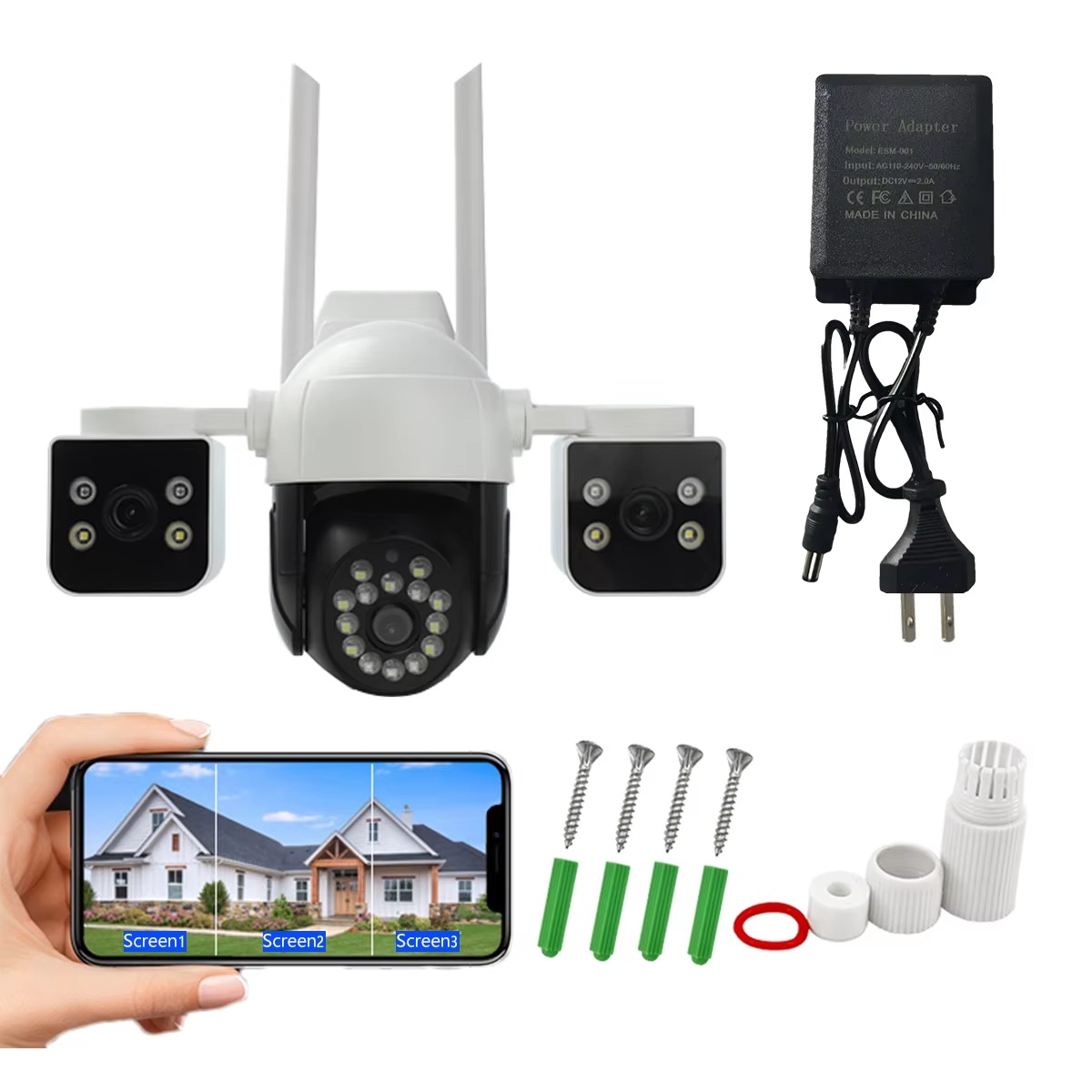 SMARK V380Pro 6MP 3K Three Lens Smart Wireless Surveillance 4G PTZ IP Camera Outdoor 4G Sim Card CCTV Home Security Camera