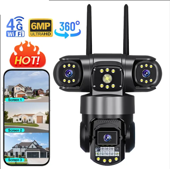 SMARK New Night Vision Home Security Camera 6MP Triple Lens PTZ Camera IP66 Waterproof Outdoor Rotating Camera Support 128GB TF Card