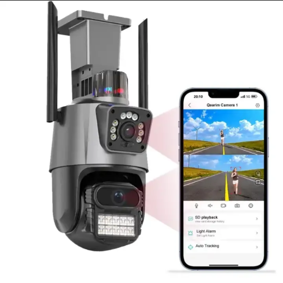 SMARK Icsee 8MP 4g Outdoor Security CCTV Camera Dual Lens WIFI Network PTZ Monitoring Camera Color Night Vision Alarm Human Detection