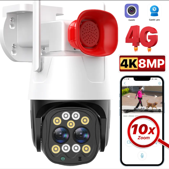 SMARK 4MP 8MP GSM Camera Dual Lens 10xZoom Smart Network Camara Sim Card Ai Auto Tracking Outdoor 4K CCTV IP Wifi 4G PTZ Cameras