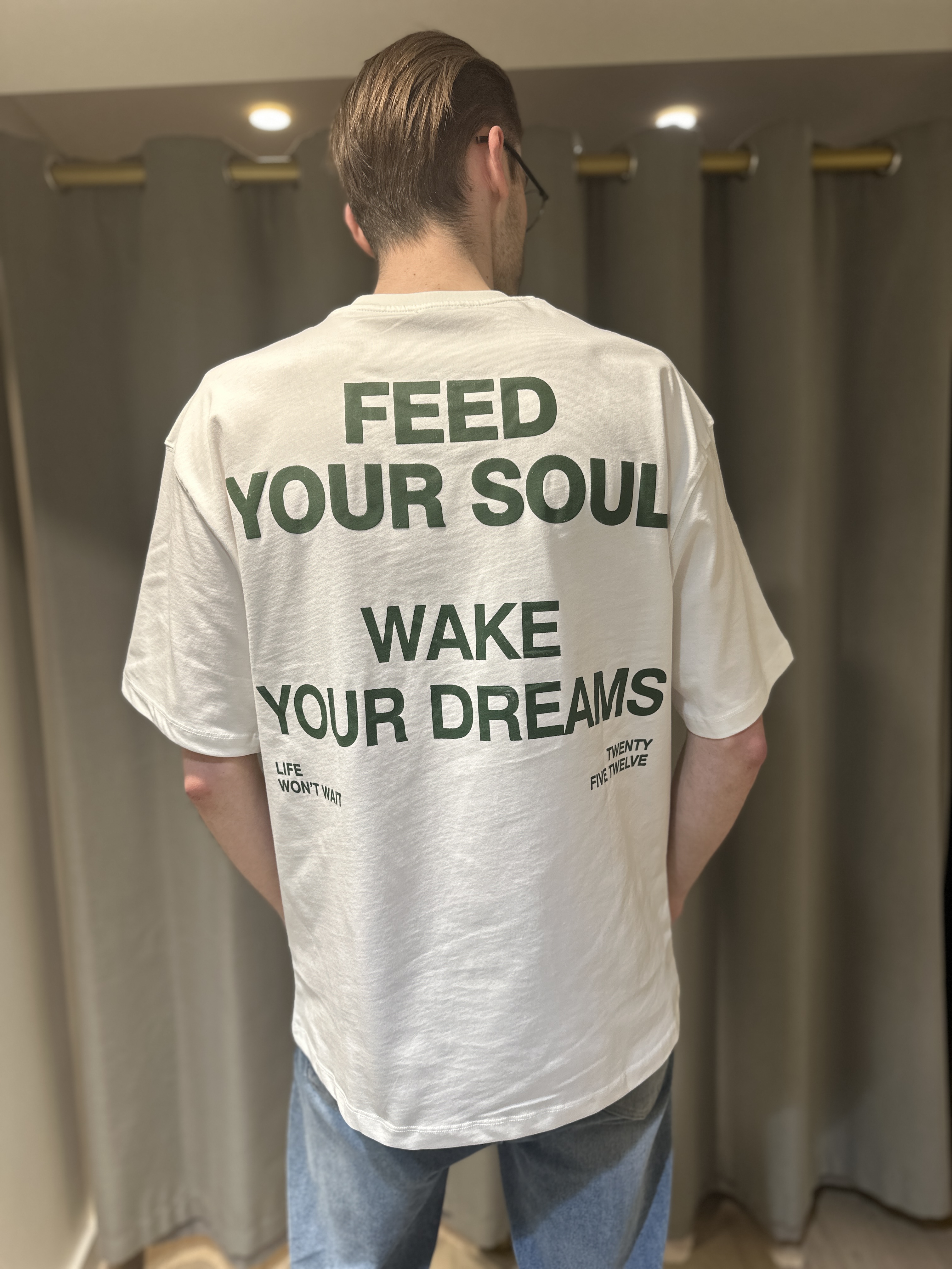 T-Shirt FEED YOUR SOUL Blanc/Vert Sapin