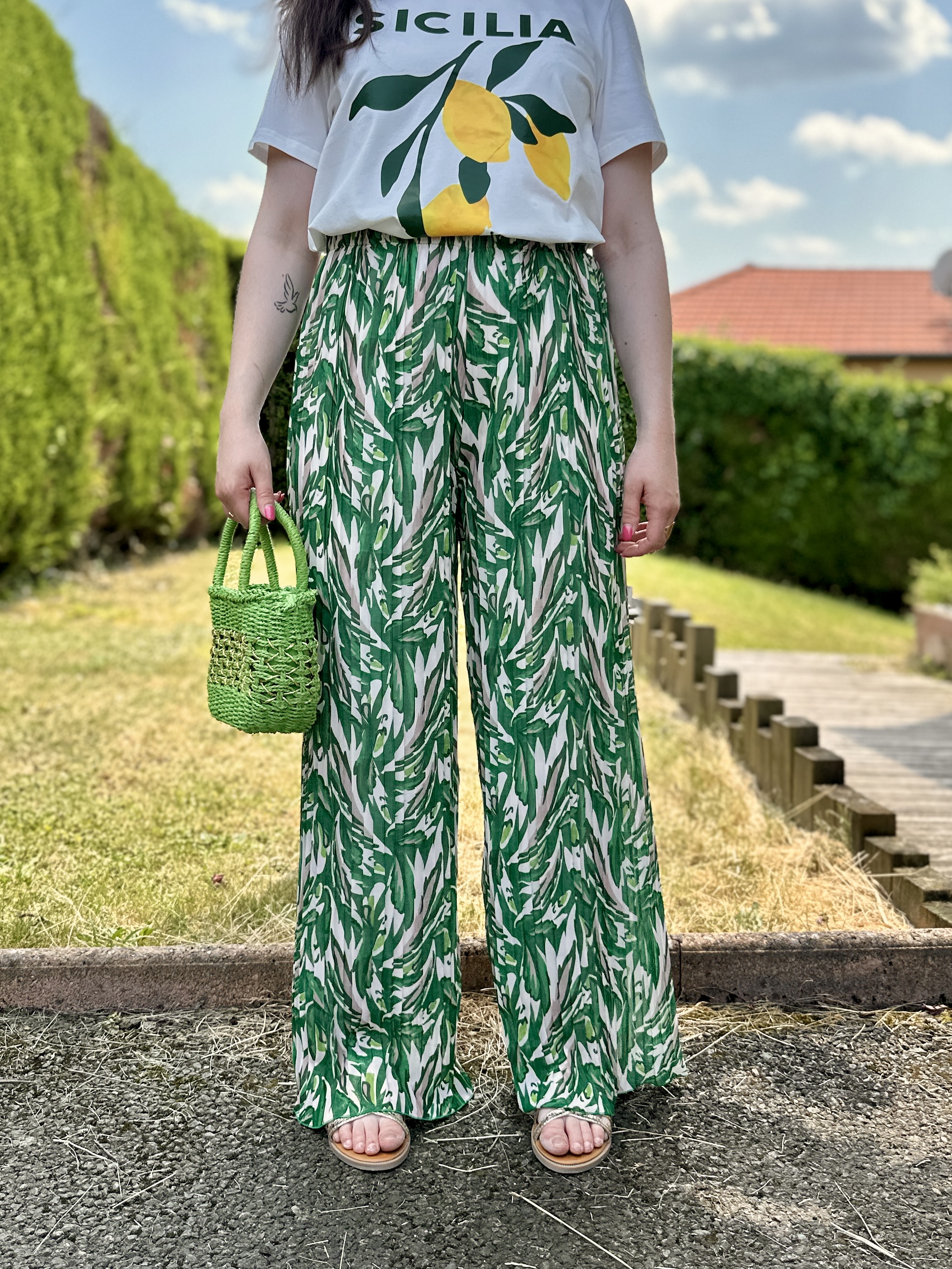 Pantalon LÉON Vert Motifs