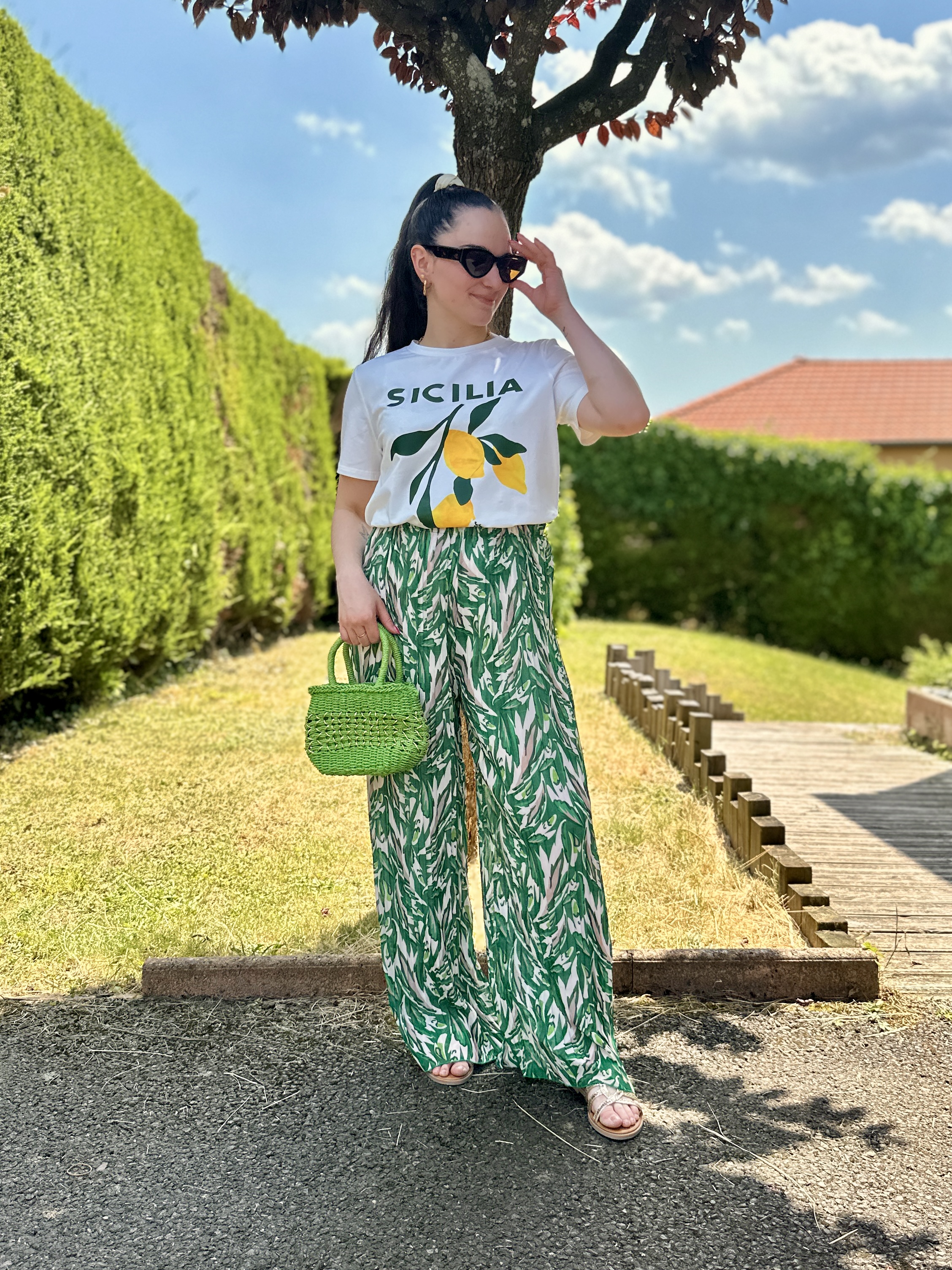 Pantalon LÉON Vert Motifs