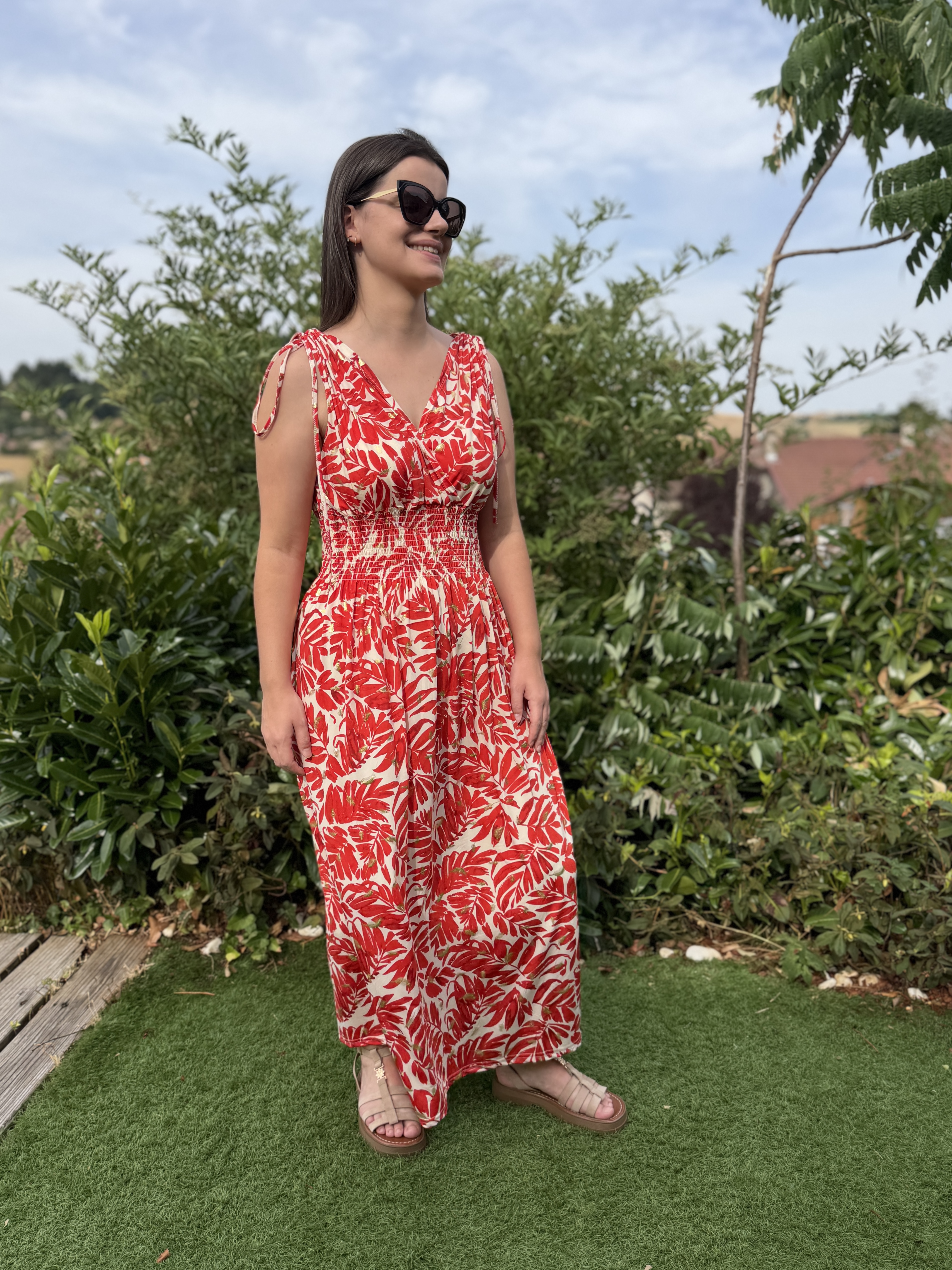 Robe longue tropicale rouge