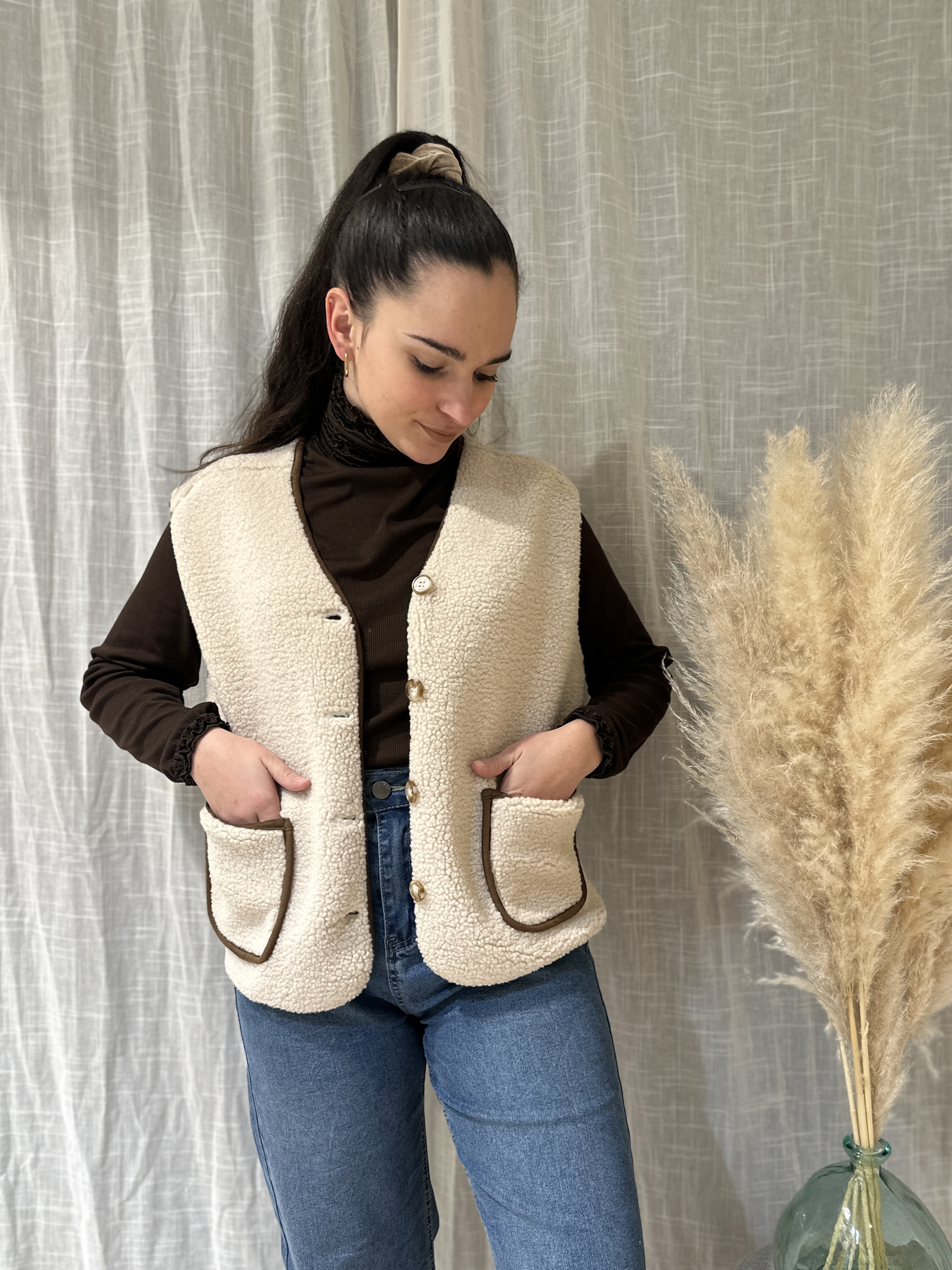 Veste LIZZIE Ecru/Marron